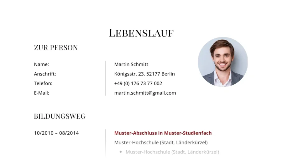 Klassischer Lebenslauf Vorschau